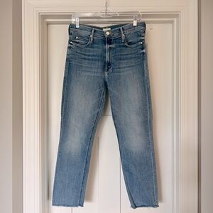 MOTHER Dazzler Fray Hem Crop Women's Blue Jeans (Blowing Kisses)